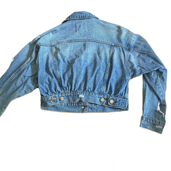 EVIDNT LOS ANGELES MEDIUM WASH DISTRESSED CROPPED DENIM JACKET SIZE XS - Picture 5 of 8